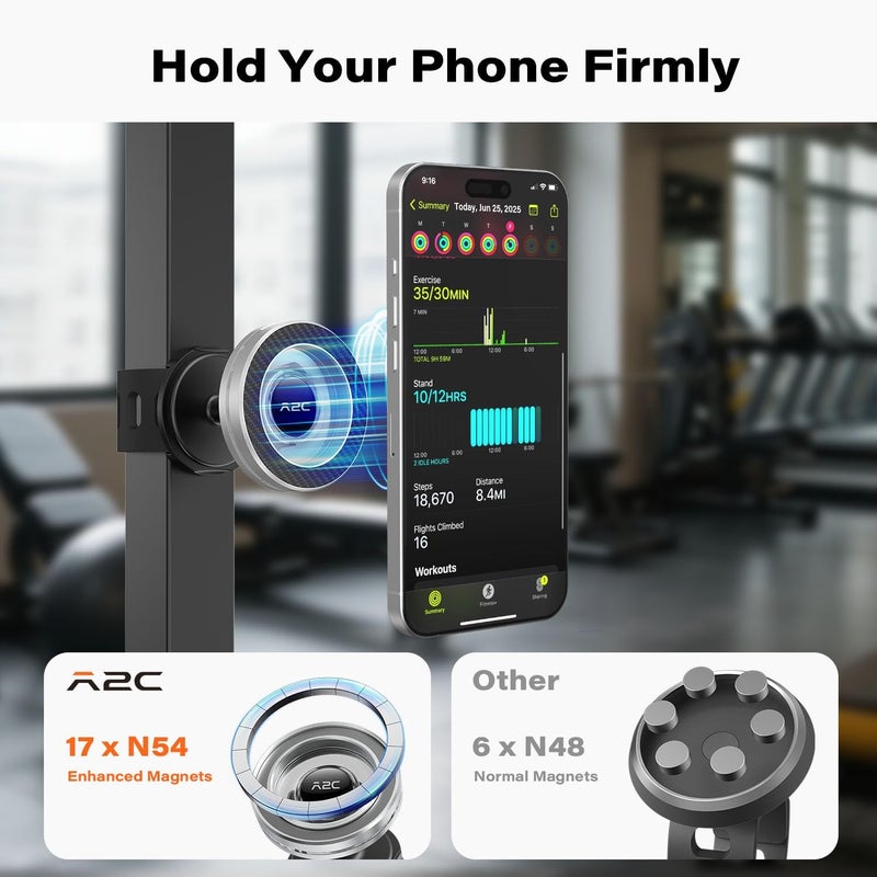 A2C Phone Holder for Peloton Bike, Stroller Phone Holder with Strong Magnets, Adjustable Strap Phone Mount for Shopping Cart, Treadmill, Golf Push Cart, Exercise Bike, Compatible with iPhone & Android - Image 5